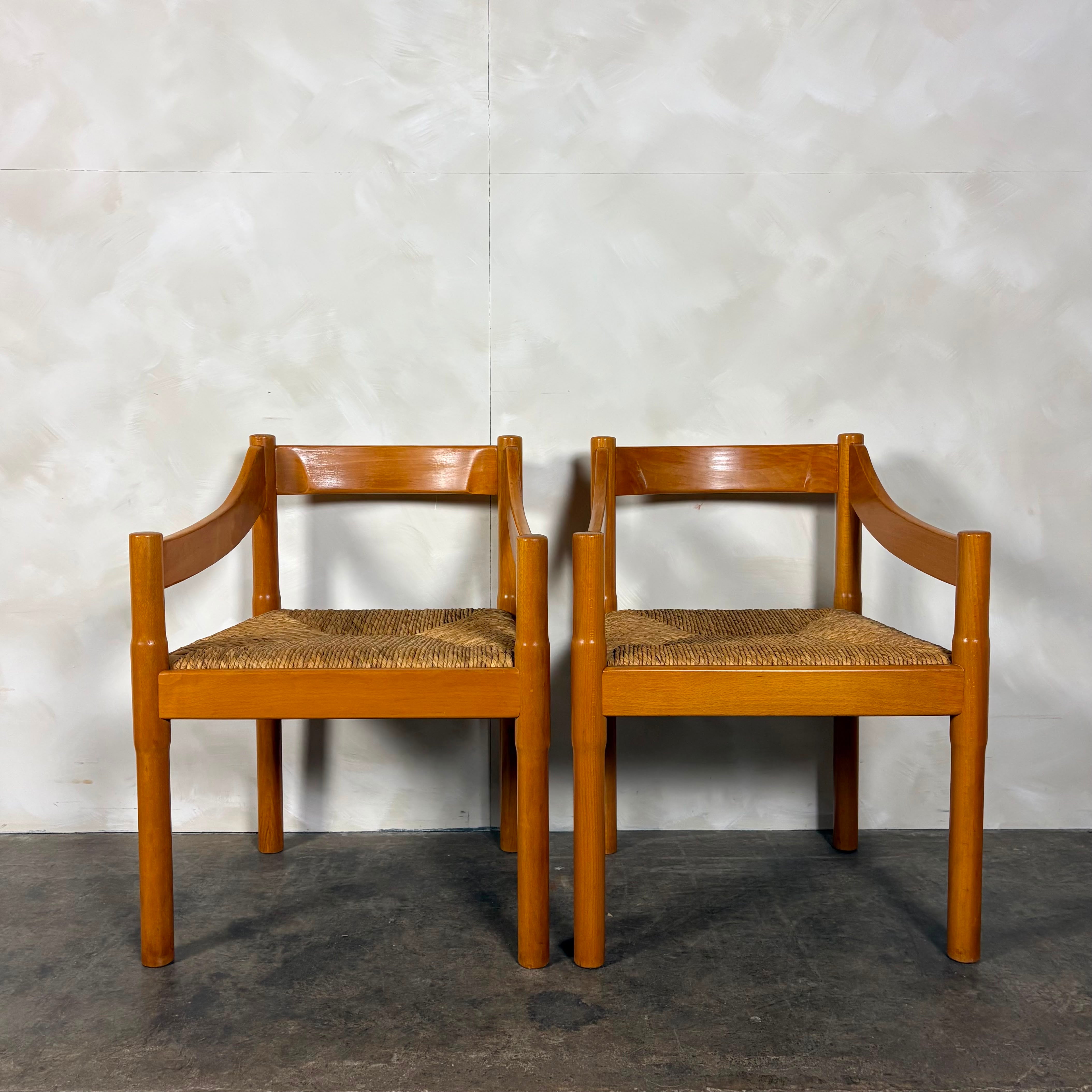 Set Of Six Carimate Rush & Beech Dining Chairs  Vico Magistretti Cassina Habitat Mid Century Vintage Retro MCM