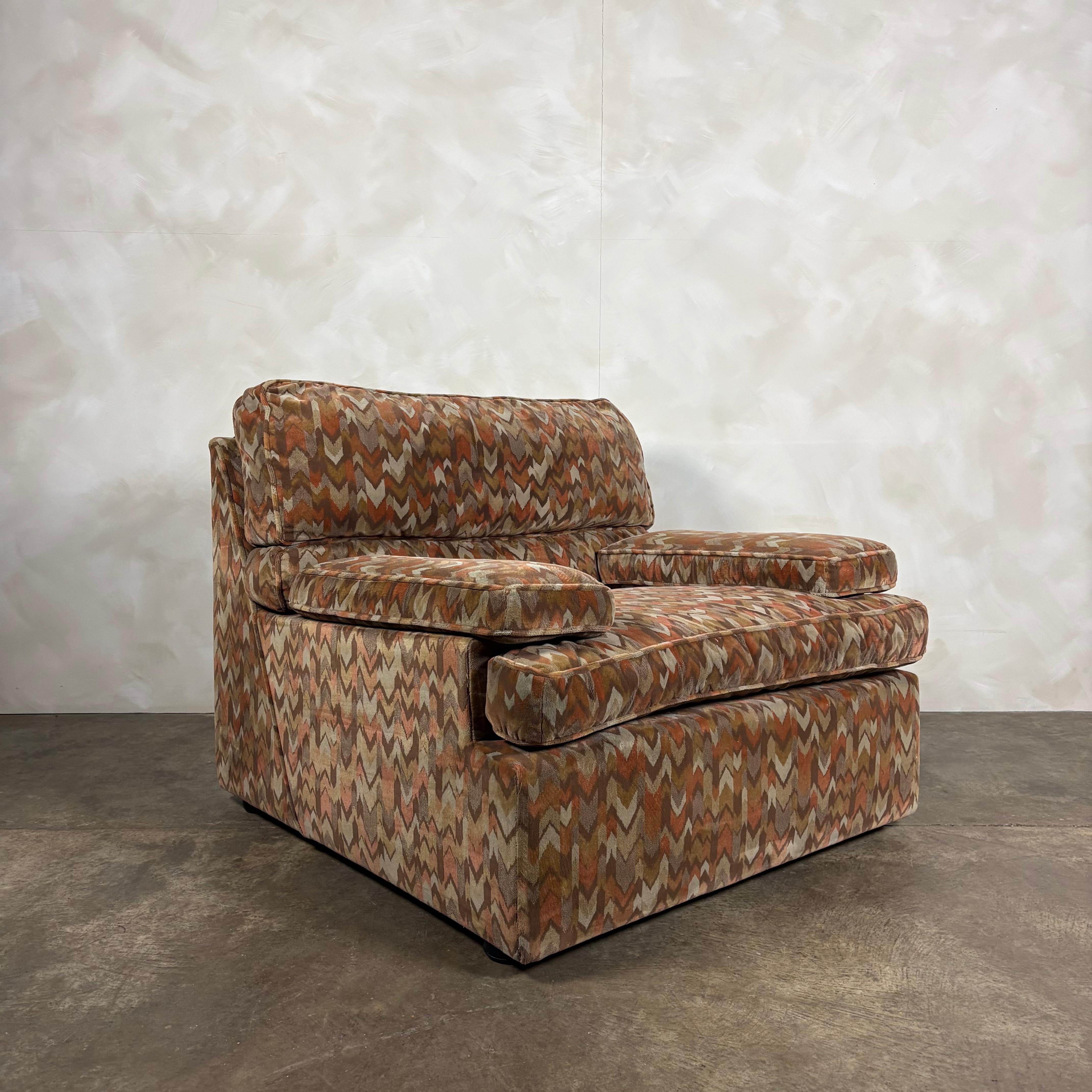 1980s Armchair & Footstool Geometric Patterned Post Modern Mid Century Vintage Retro MCM