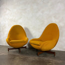 Pair Of Greaves & Thomas Yellow Mustard Egg Swivel Lounge Chairs Mid Century Vintage Retro MCM