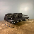 SOLD Mid Century Rodney Kinsman OMK Three Seater Sofa Black Leather Vintage Retro MCM