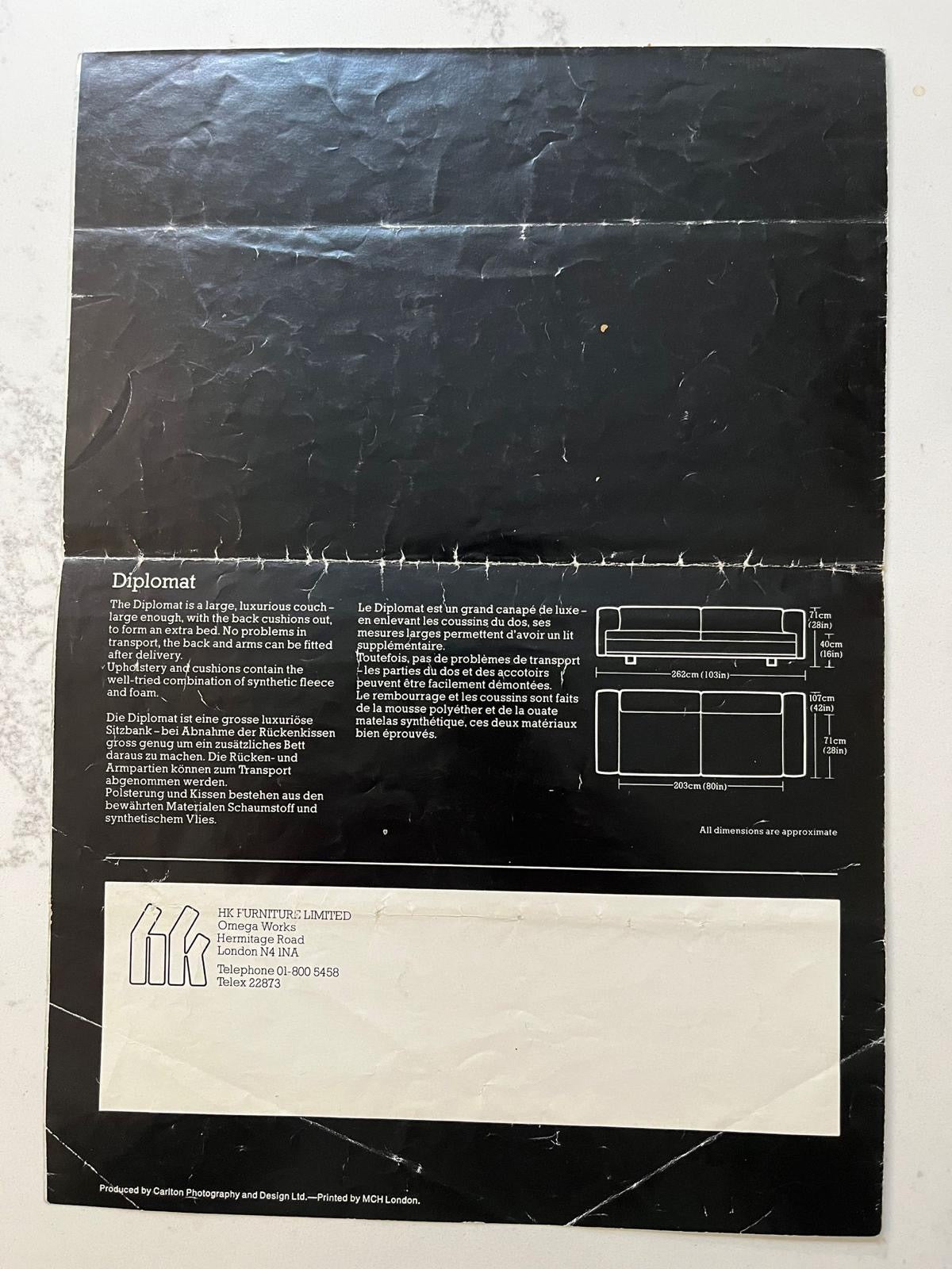 Howard Keith Original Diplomat Three Seater Sofa By HK London Diplomat Mid Century Vintage Retro MCM