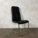 Five Black Leather Cantilever Chrome Dining Chairs Mid Century Vintage Retro MCM