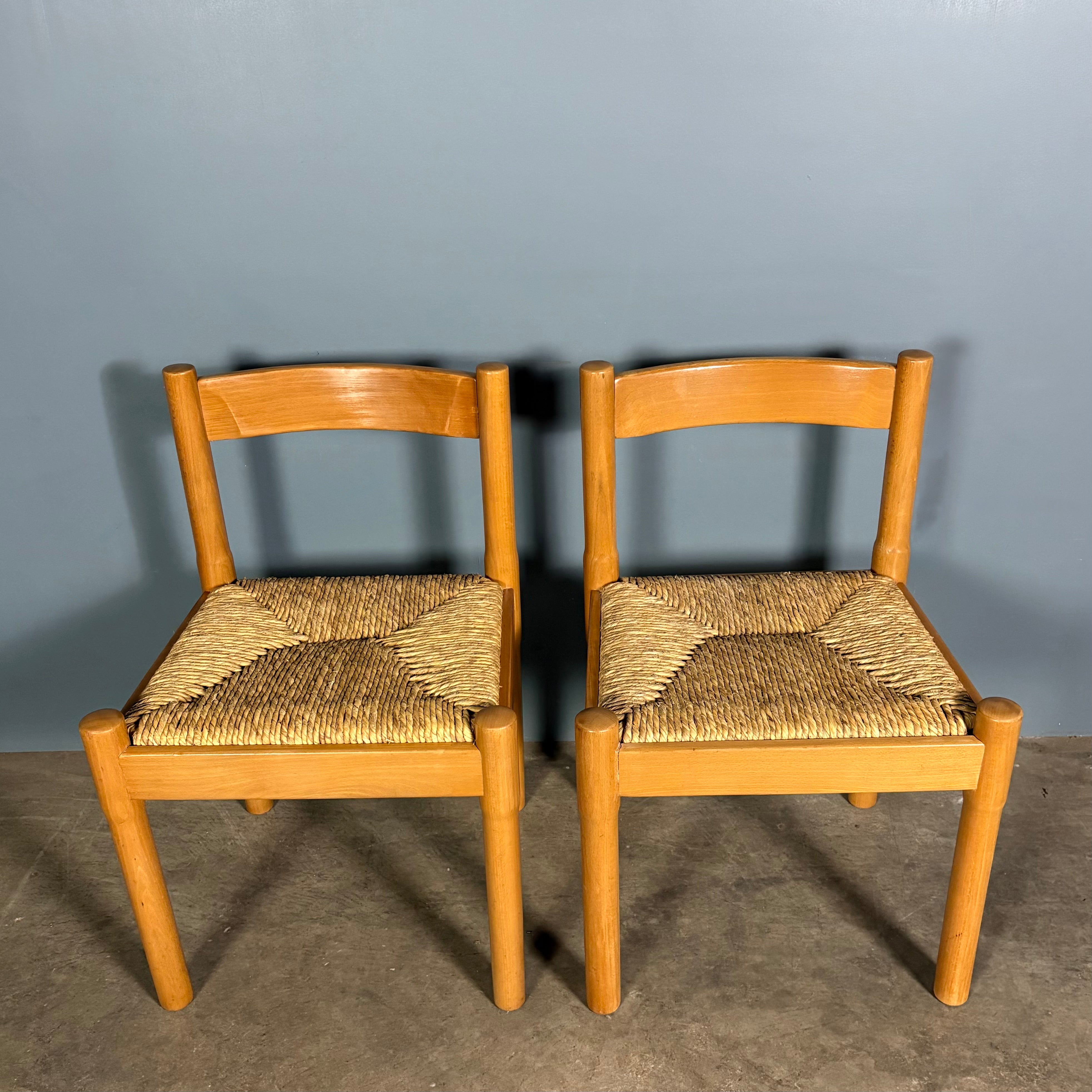 SOLD Pair Of Carimate Rush & Beech Dining Chairs Vico Magistretti Cassina Mid Century Vintage Retro MCM
