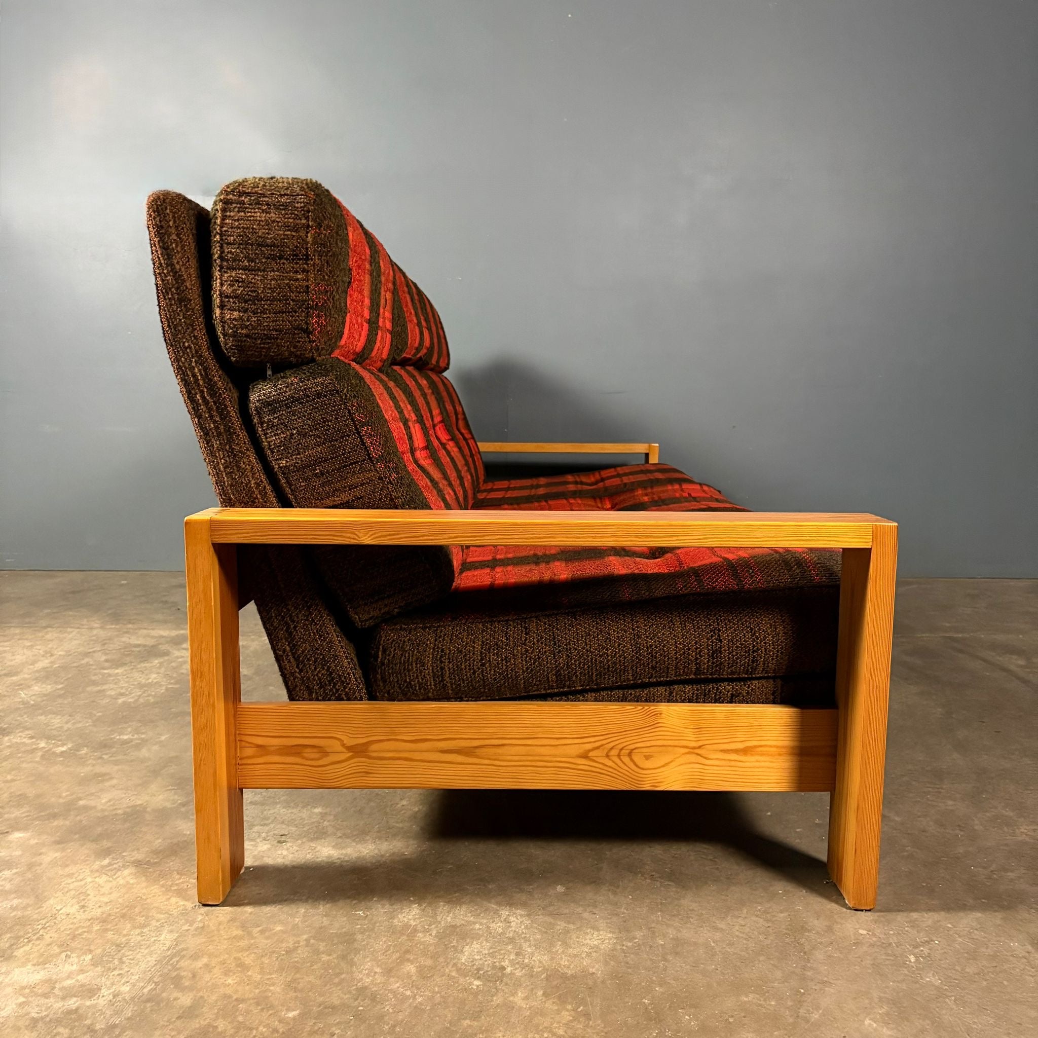 SOLD Three Seater Sofa Pine Mid Century Vintage Retro MCM