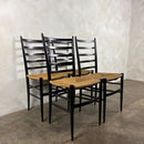 Set Of Four Italian Gio Ponti Style Ebonised Black Ladderback Dining Chairs Mid Century Vintage Retro MCM
