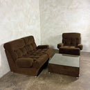 Mid Century Modular Brown Two Seater Sofa & Armchair With Coffee Table Vintage Retro MCM