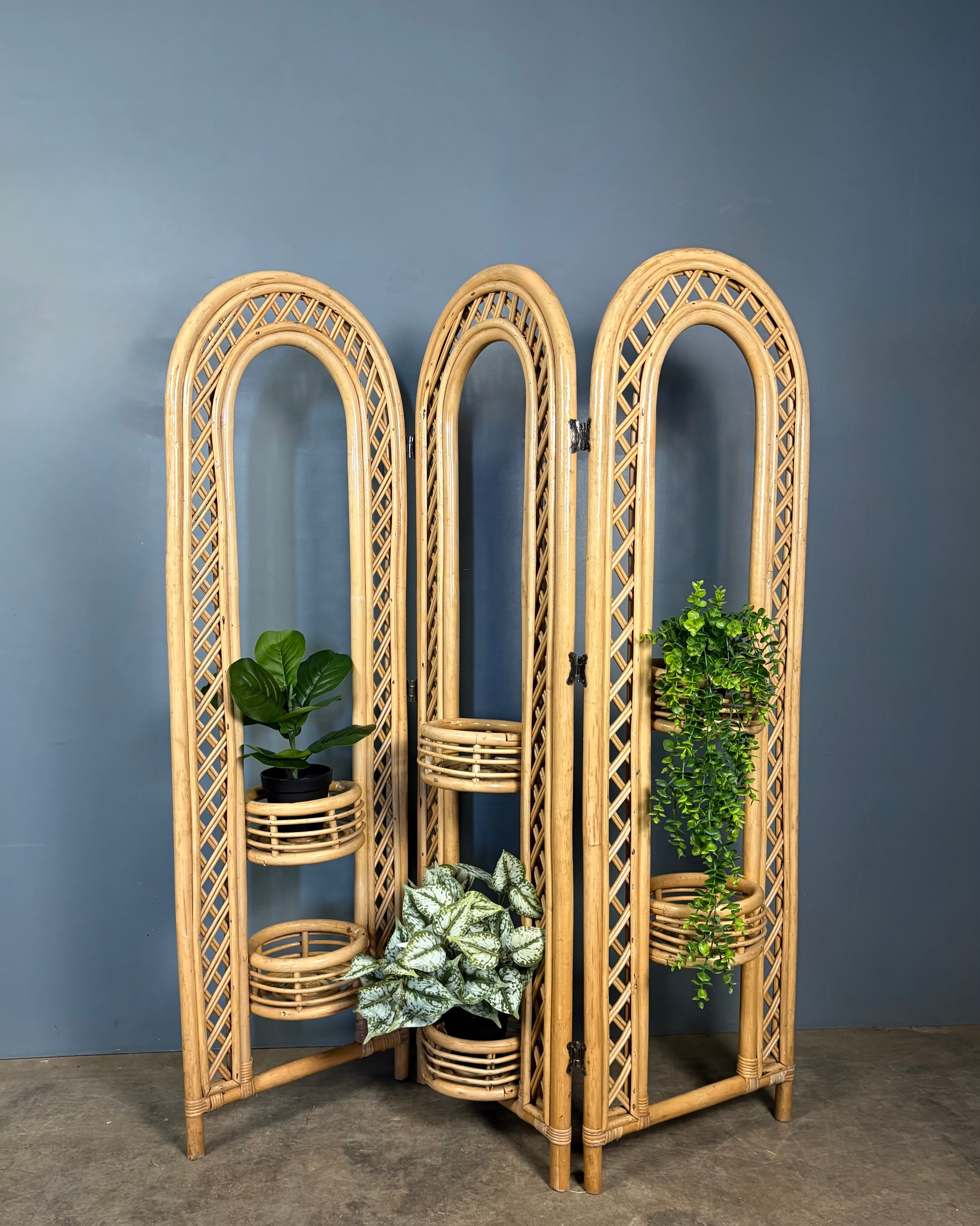 Bamboo Rattan Folding Screen Room Divider Paravent Mid Century Vintage MCM Retro