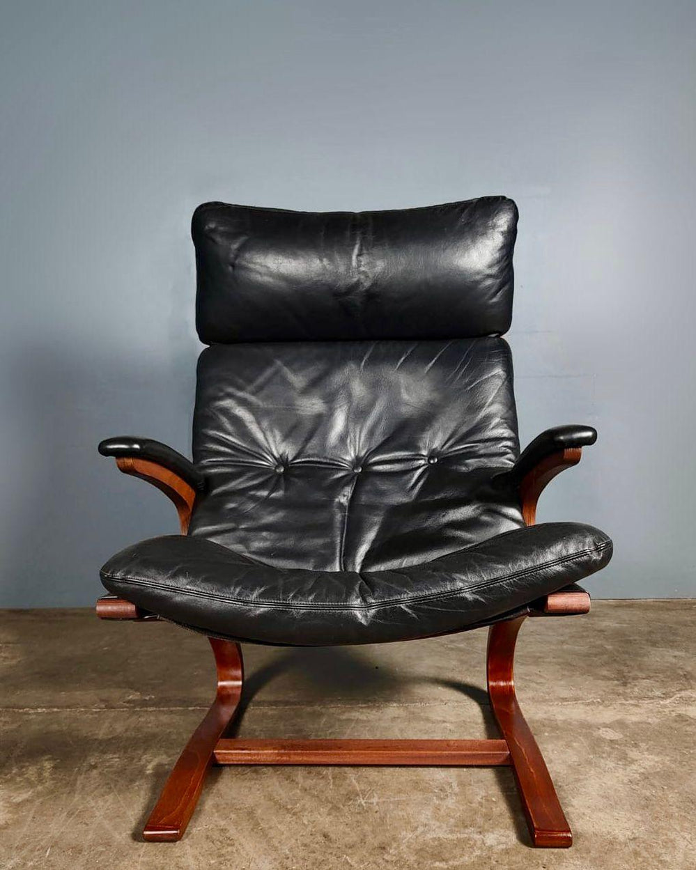 SOLD Vintage Black Leather Lounge Chair Kengu By Elsa & Nordahl Solheim For Rybo Ryken Mid Century Retro MCM