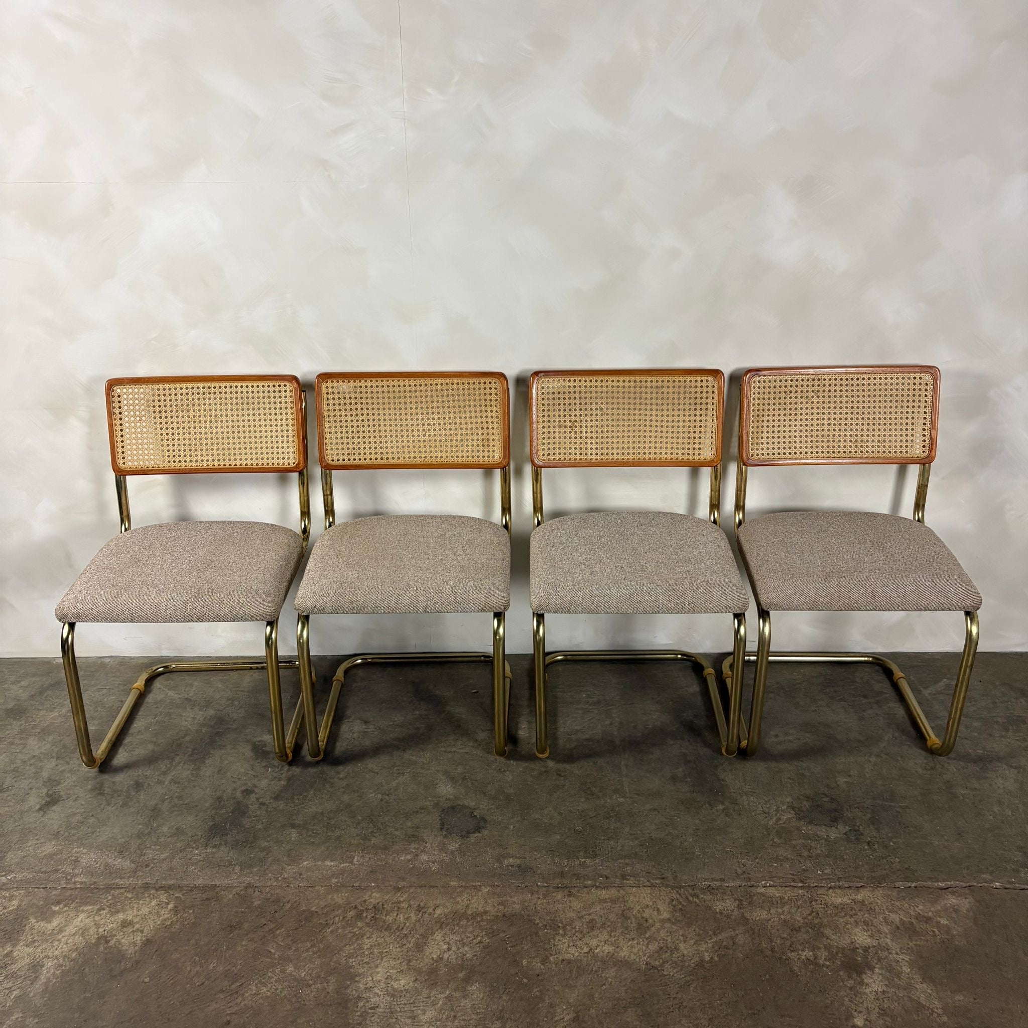 Four Marcel Breuer Cesca Brass & Beech Dining Chairs Mid Century Vintage Retro MCM