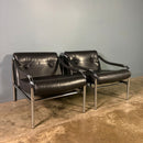 SOLD Mid Century Pair Of Pieff Beta Black Leather Lounge Chairs Vintage Retro MCM