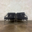 Pair Of Pieff Beta Lounge Chairs In Black Leather Mid Century Vintage Retro MCM