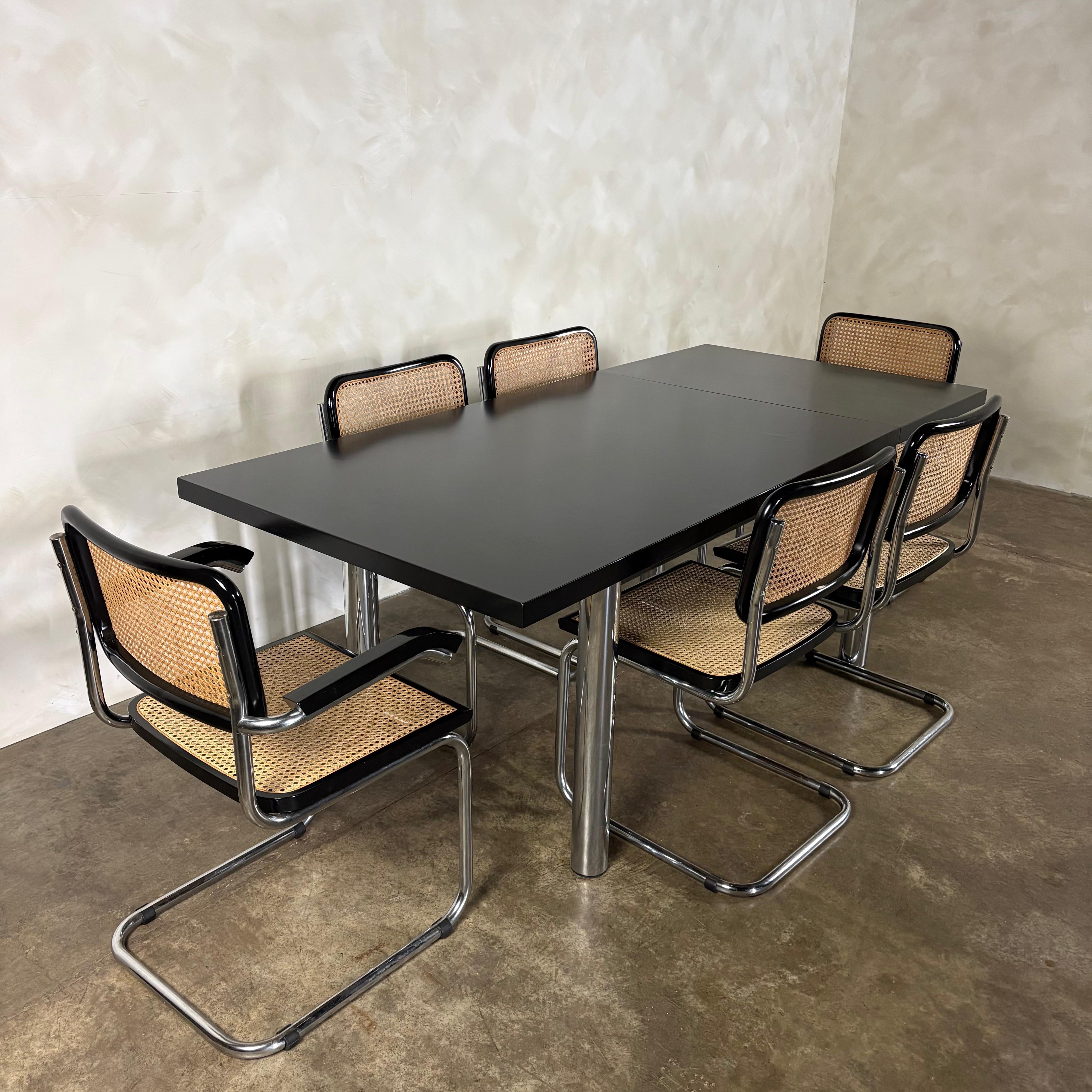 Six Black Marcel Breuer Cesca Bauhaus Dining Chairs With Matching Extending Dining Table Mid Century Vintage Retro MCM