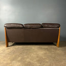 Mid Century Norwegian Brown Leather Three Seater Sofa Vintage Retro MCM