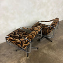 Pair Of Pieff Beta Swivel Lounge Chairs Geometric Fabric Footstool Mid Century Vintage Retro MCM