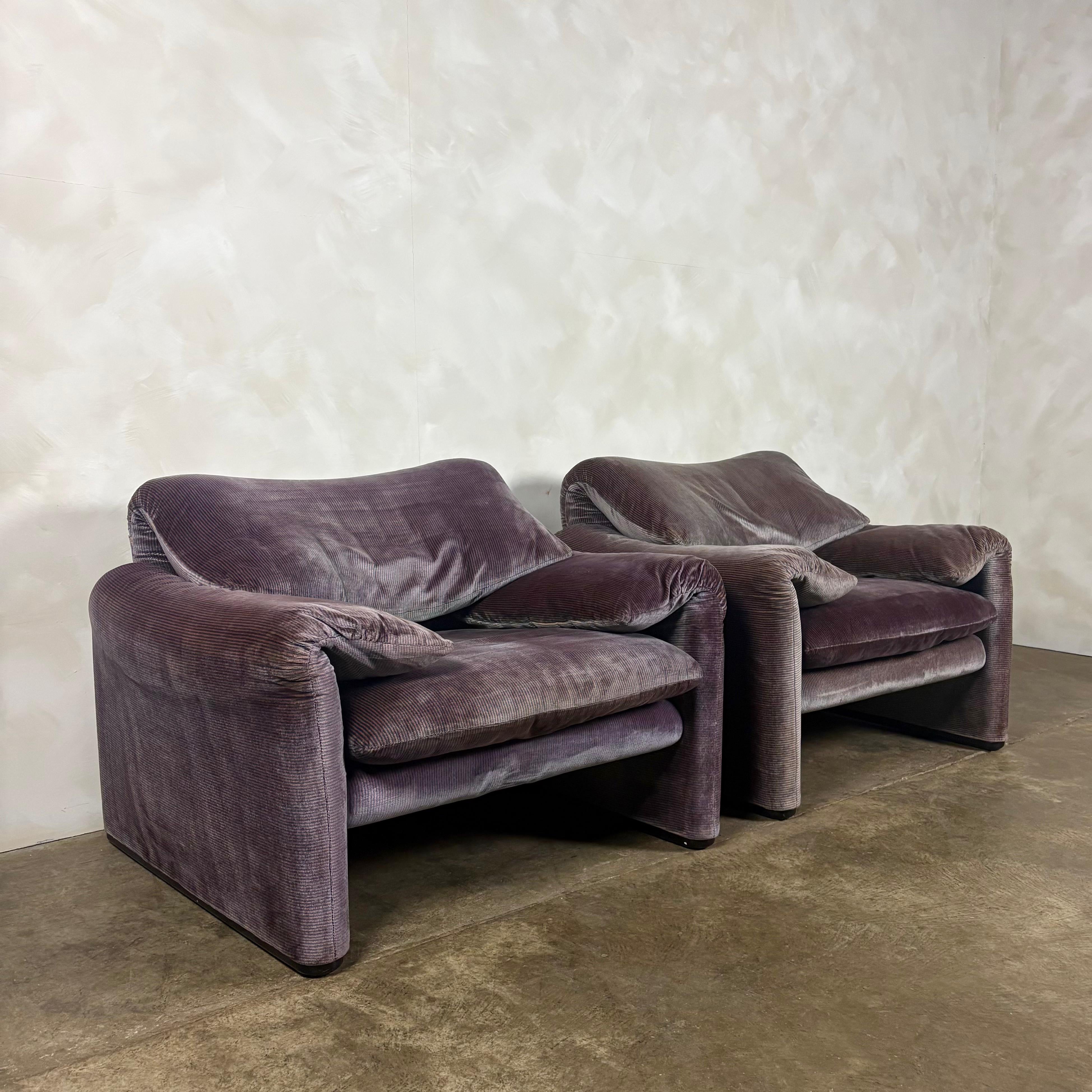 Maralunga Purple Blue Armchair By Vico Magistretti For Cassina 1979 Mid Century Vintage Retro MCM