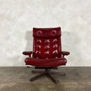 Göte Möbler Red Leather Swivel Armchair Swedish 1970s Mid Century Vintage Retro MCM