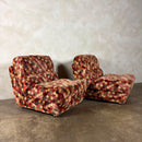 Pair Of Geometric Patterned Fold Out Lounge Chairs/Sofa Beds Rest Assured Mid Century Vintage Retro MCM