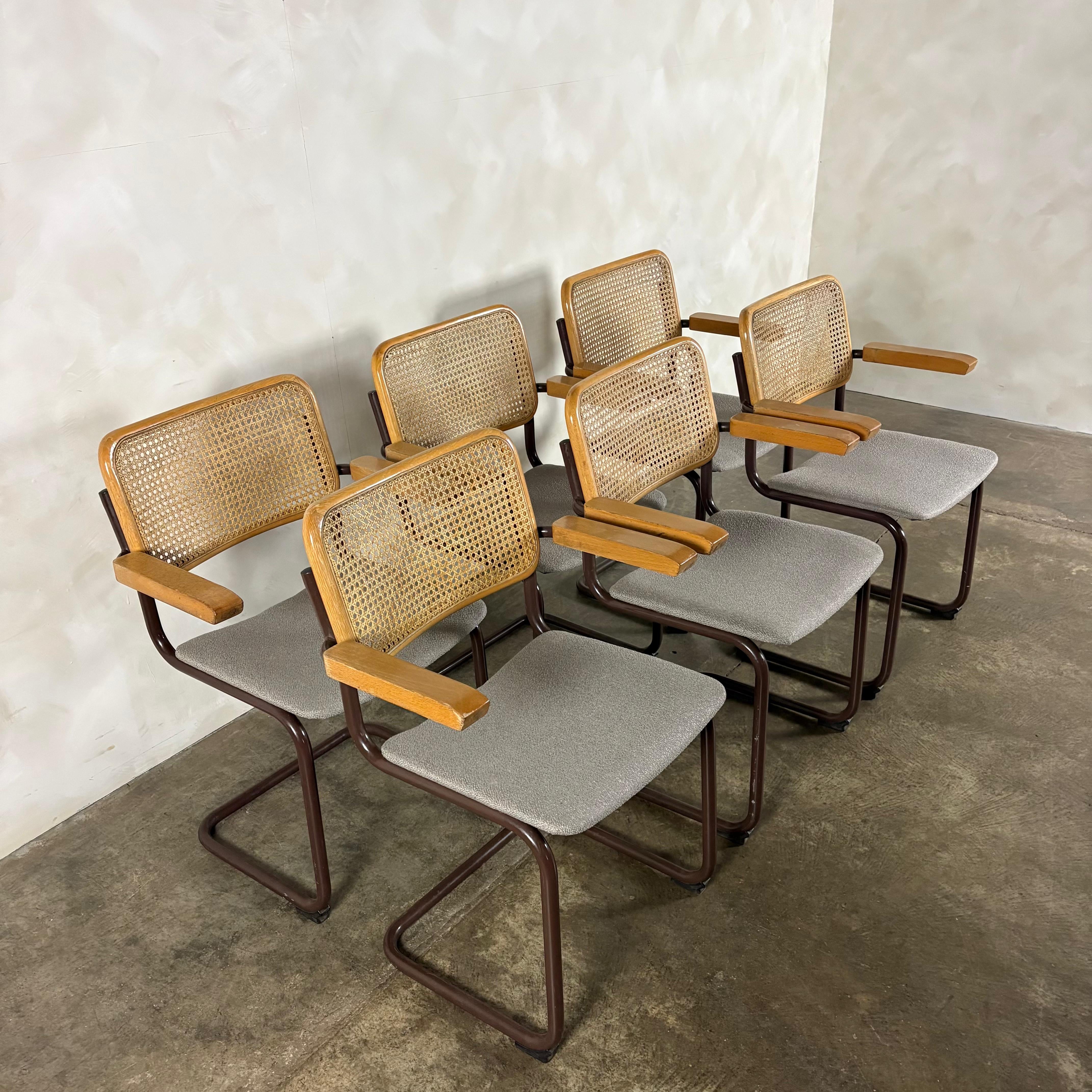 Six Brown Cesca Cane Rattan Marcel Breuer Dining Chairs Mid Century Vintage Retro MCM