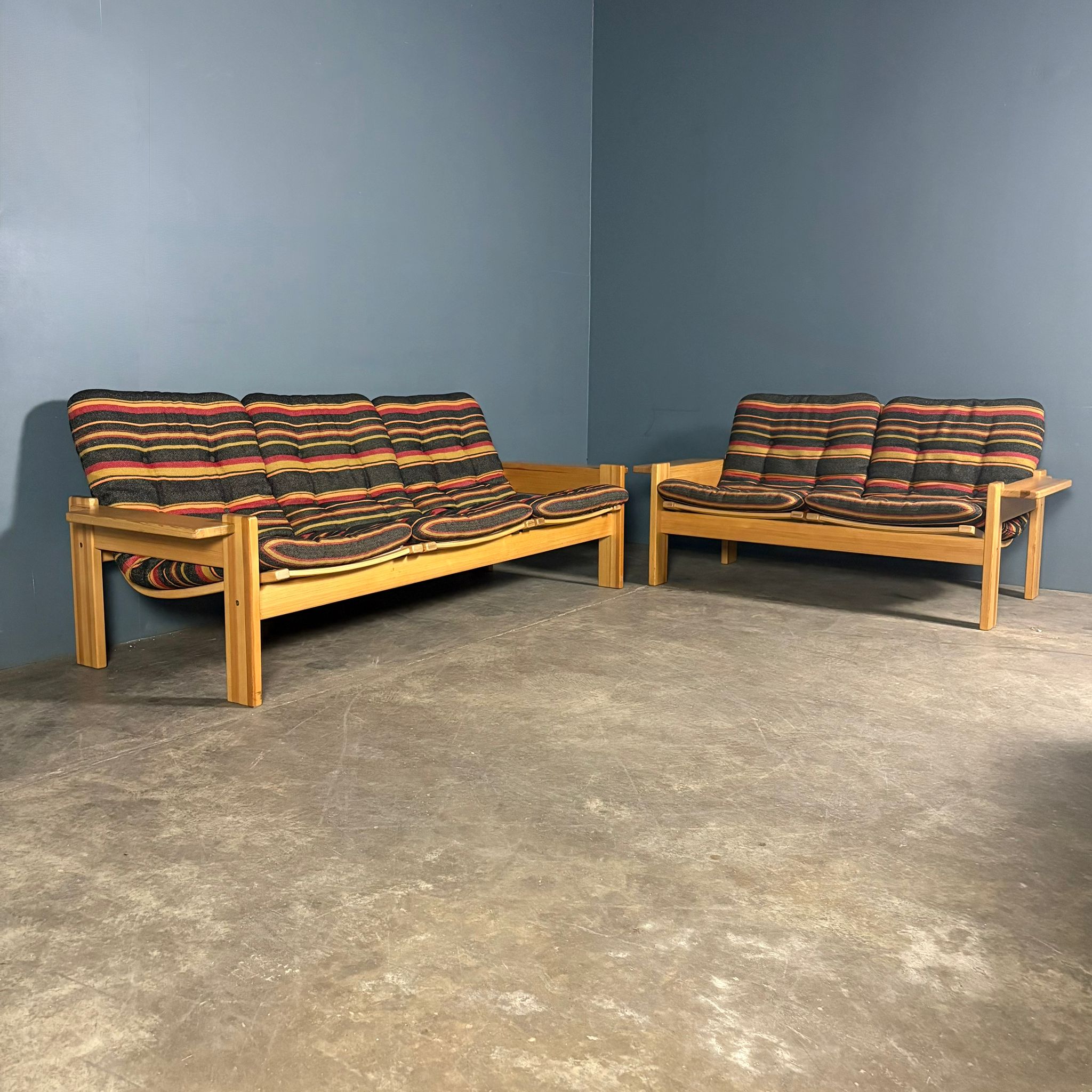 Mid Century Wool Pine Black Three Seater Sofa By Yngve Ekström For Swedese Vintage Retro MCM