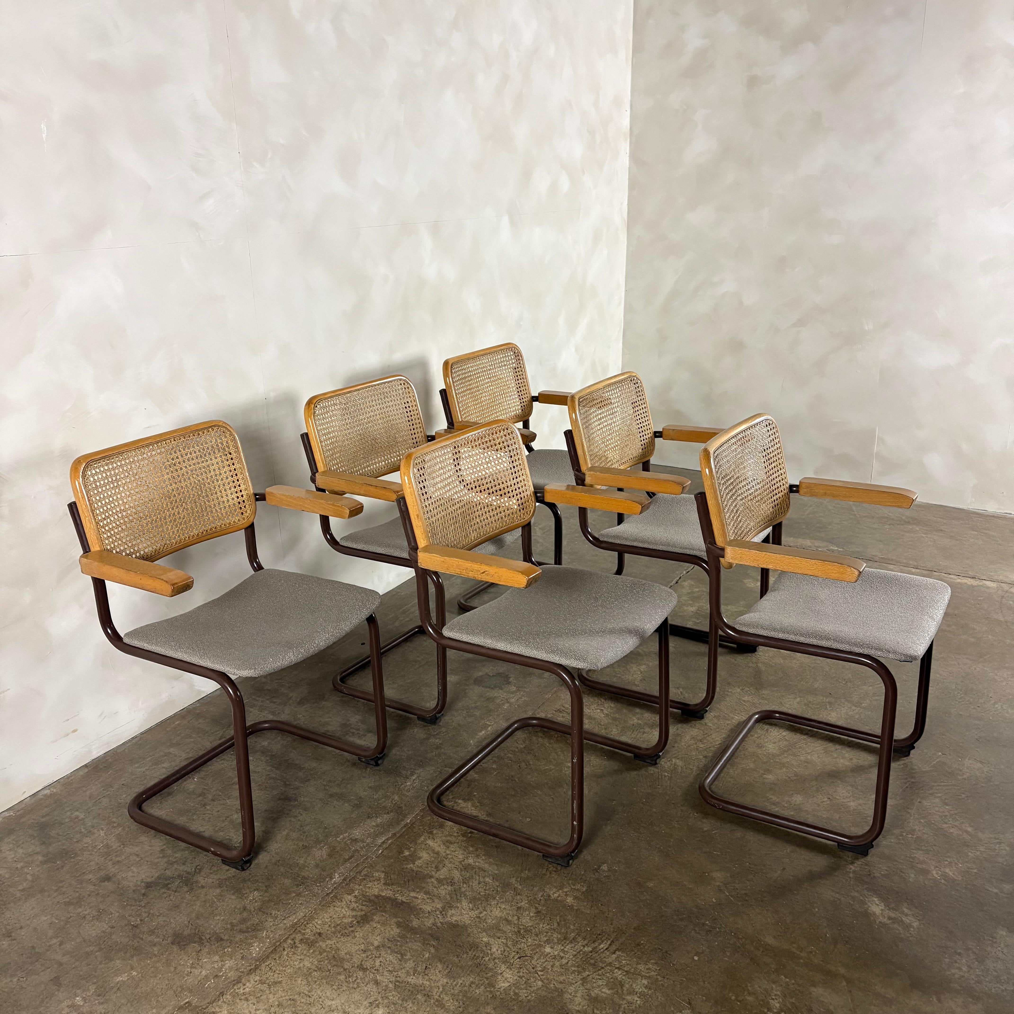 Six Brown Cesca Cane Rattan Marcel Breuer Dining Chairs Mid Century Vintage Retro MCM