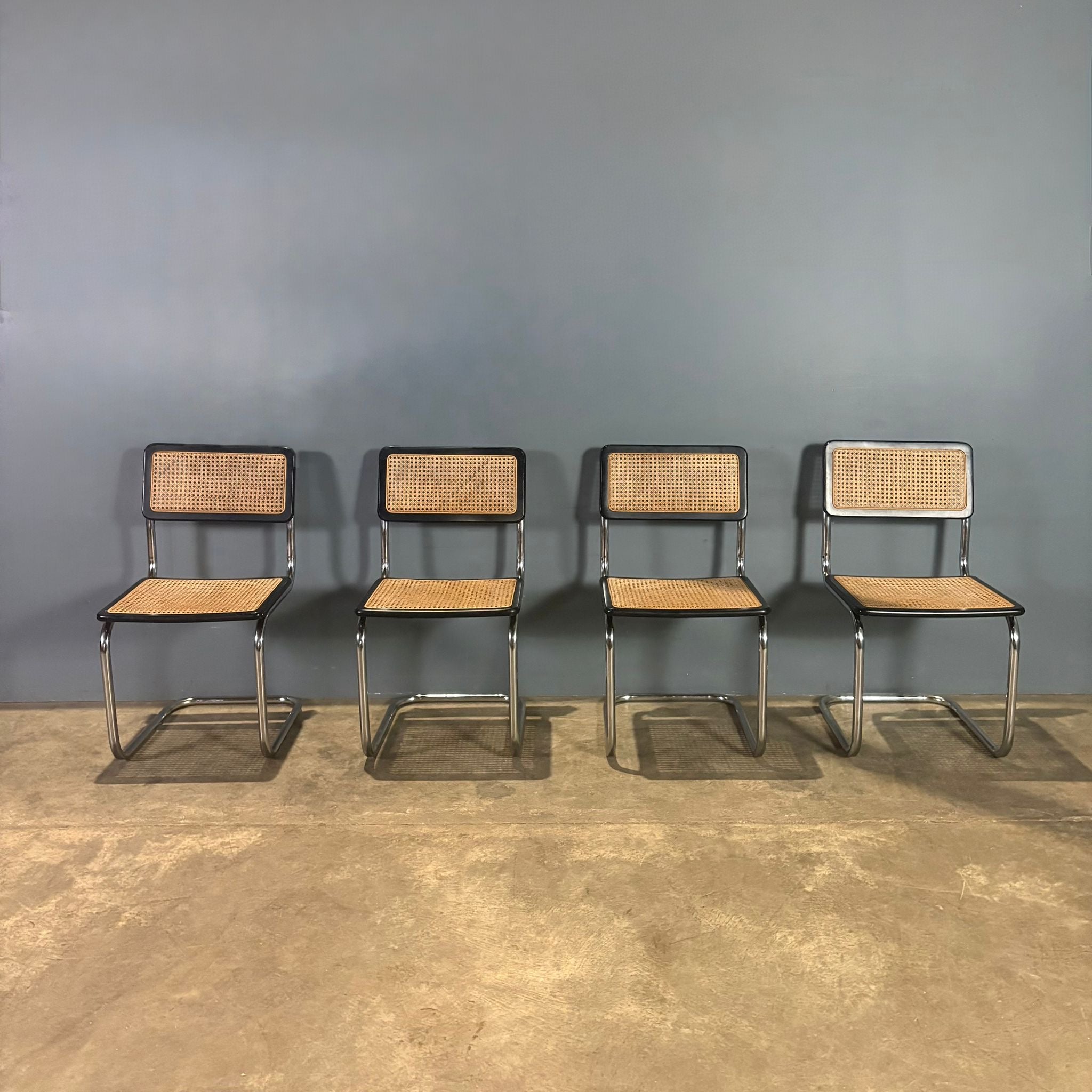 Four Black Cane Rattan Marcel Breuer Cesca Dining Chairs Mid Century Vintage Retro MCM Set 2