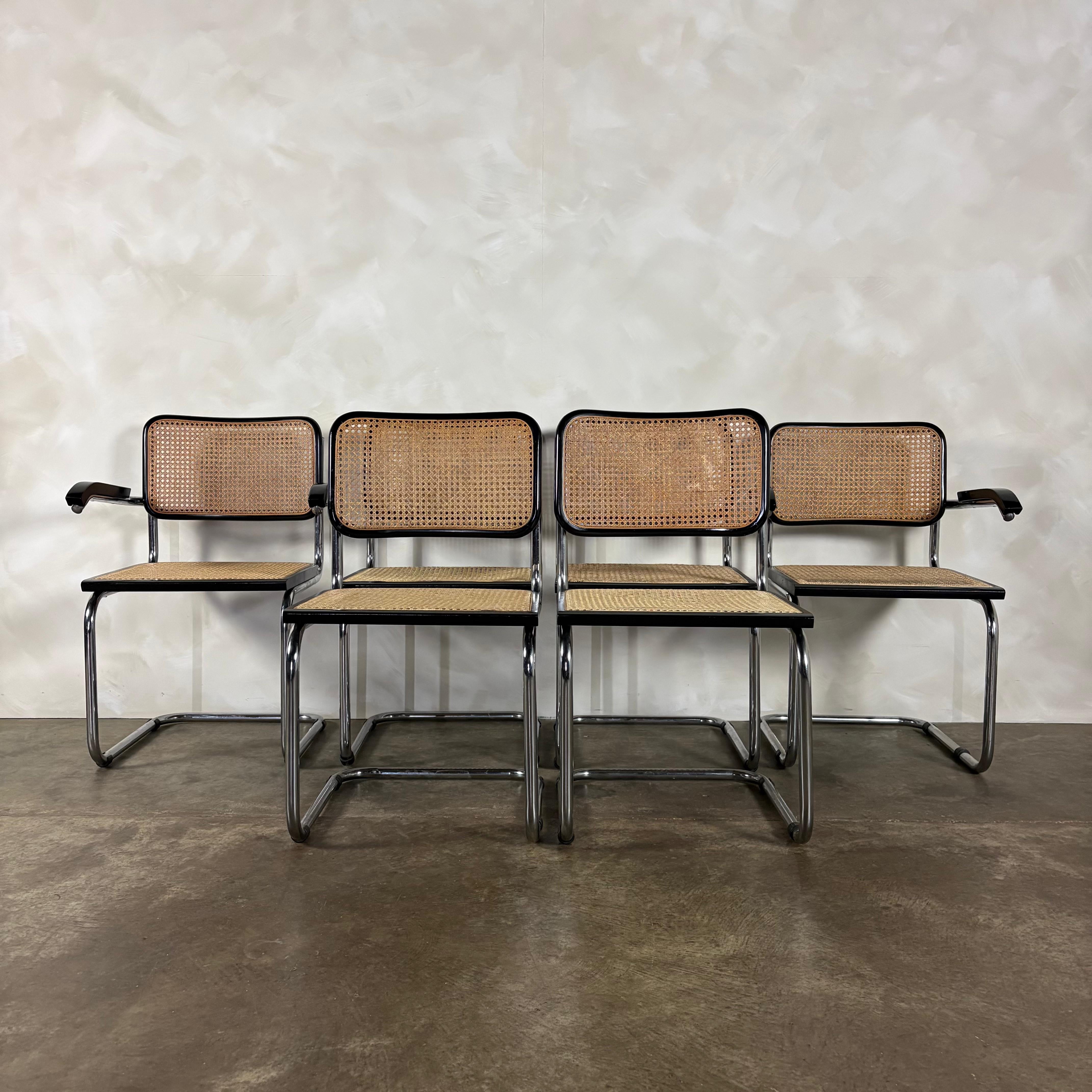 Six Black Marcel Breuer Cesca Bauhaus Dining Chairs With Matching Extending Dining Table Mid Century Vintage Retro MCM