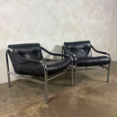 Pair Of Pieff Beta Lounge Chairs In Black Leather Mid Century Vintage Retro MCM