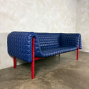 Ligne Roset Ruché Three Seater Sofa & Armchair By Inga Sempé In Blue Leather & Red Frame Vintage Retro