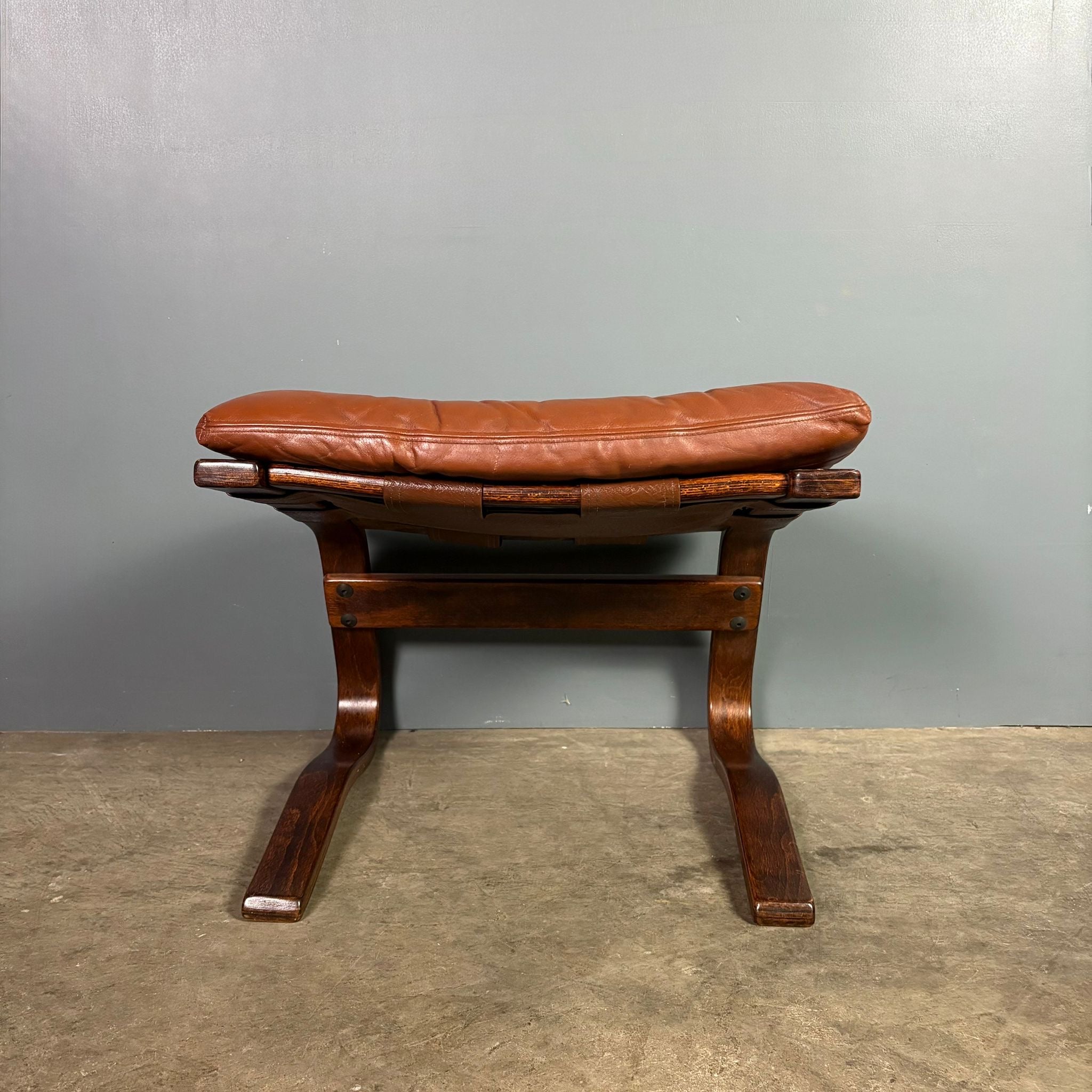 SOLD Vintage Norwegian Bentwood Tan Brown Leather Footstool/Ottoman Mid Century Retro MCM