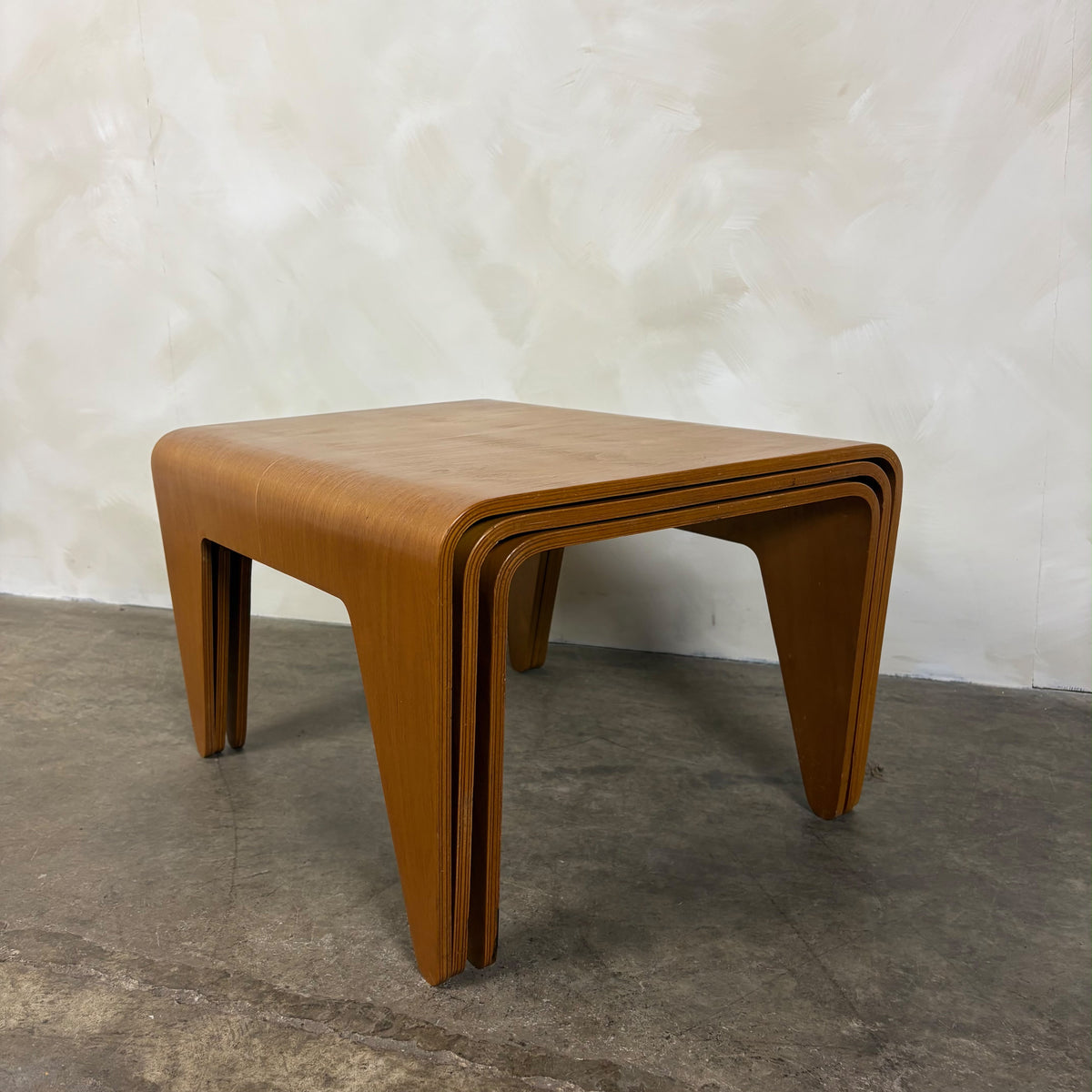 Marcel Breuer For Isokon Set Of Three Bent Beech Plywood Nesting Tables 1960s Mid Century Vintage Retro MCM