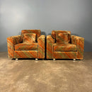 Mid Century Everest Orange Striped Geometric Lounge Suite - Three Seater Sofa, Armchairs & Coffee Tables Vintage Retro MCM