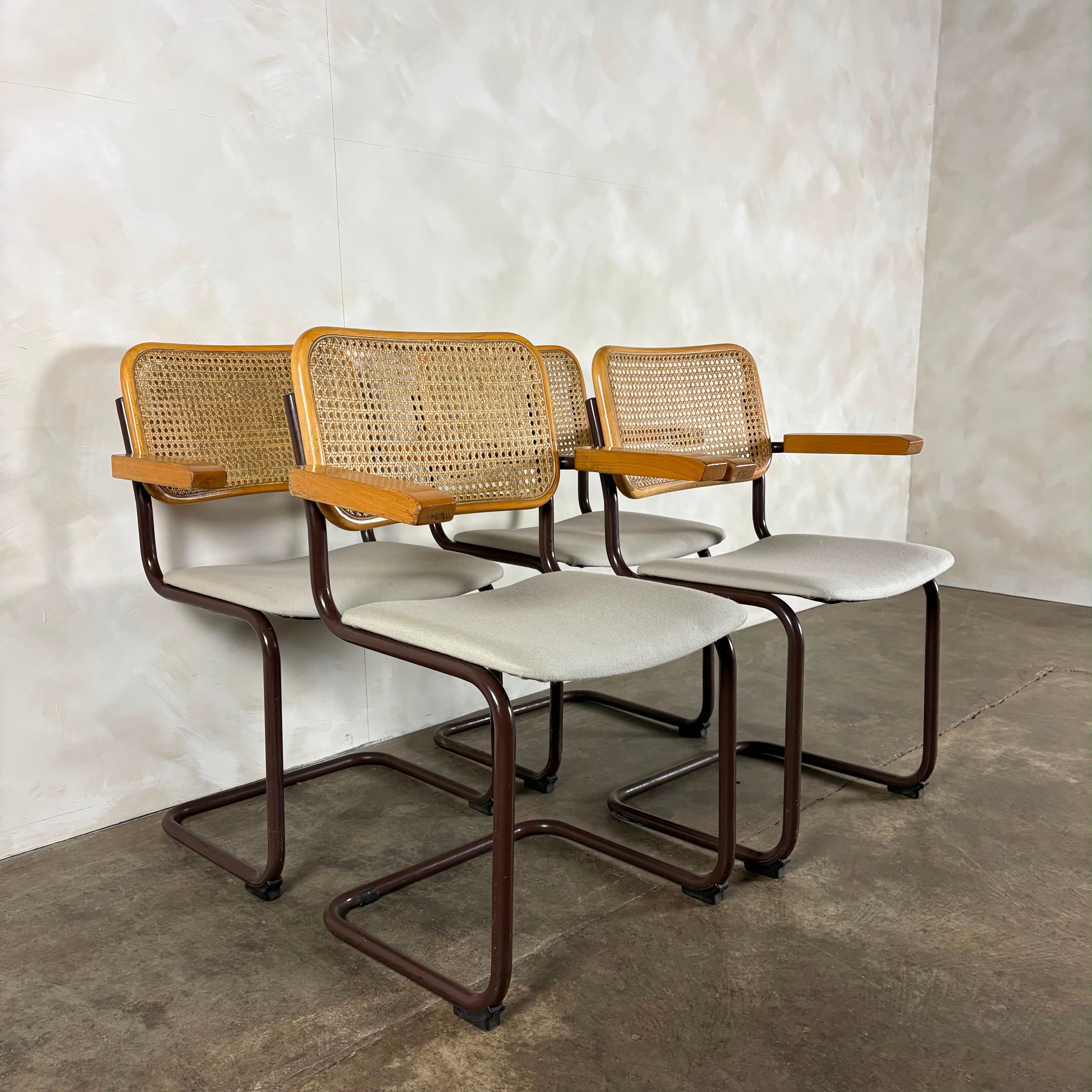 Four Brown Cesca Cane Rattan Marcel Breuer Dining Chairs Mid Century Vintage Retro MCM