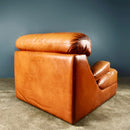 SOLD Tetrad Tan Brown Leather Sofa Chair & Footstool Mid Century Vintage Retro MCM