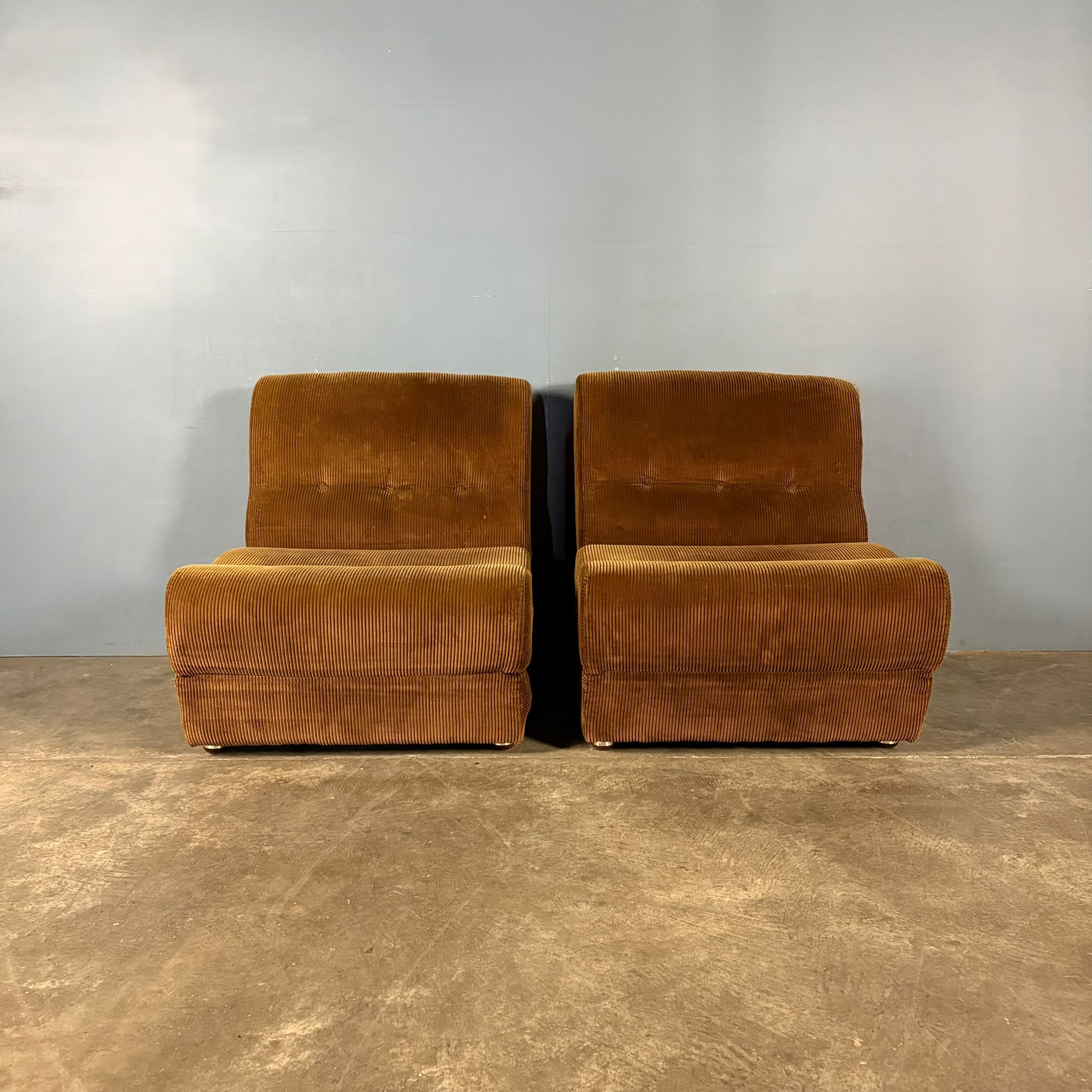 SOLD Pair Of Brown Corduroy Lounge Chairs Sofa Beds Mid Century Vintage Retro MCM