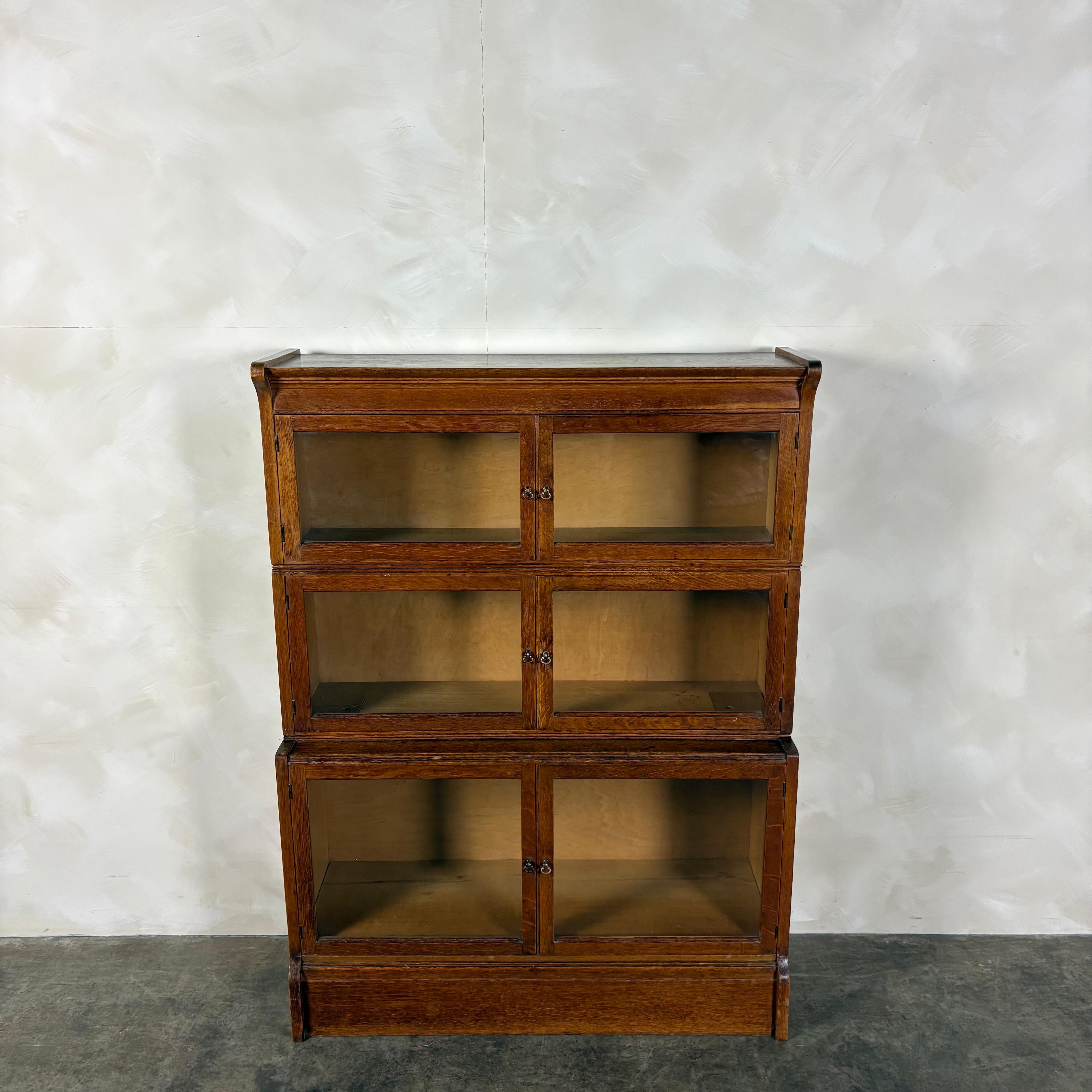 English Oak Glass Sectional Barrister Fronted Tall Cabinet/Bookcase Globe Wernicke Style Mid Century Vintage Retro MCM