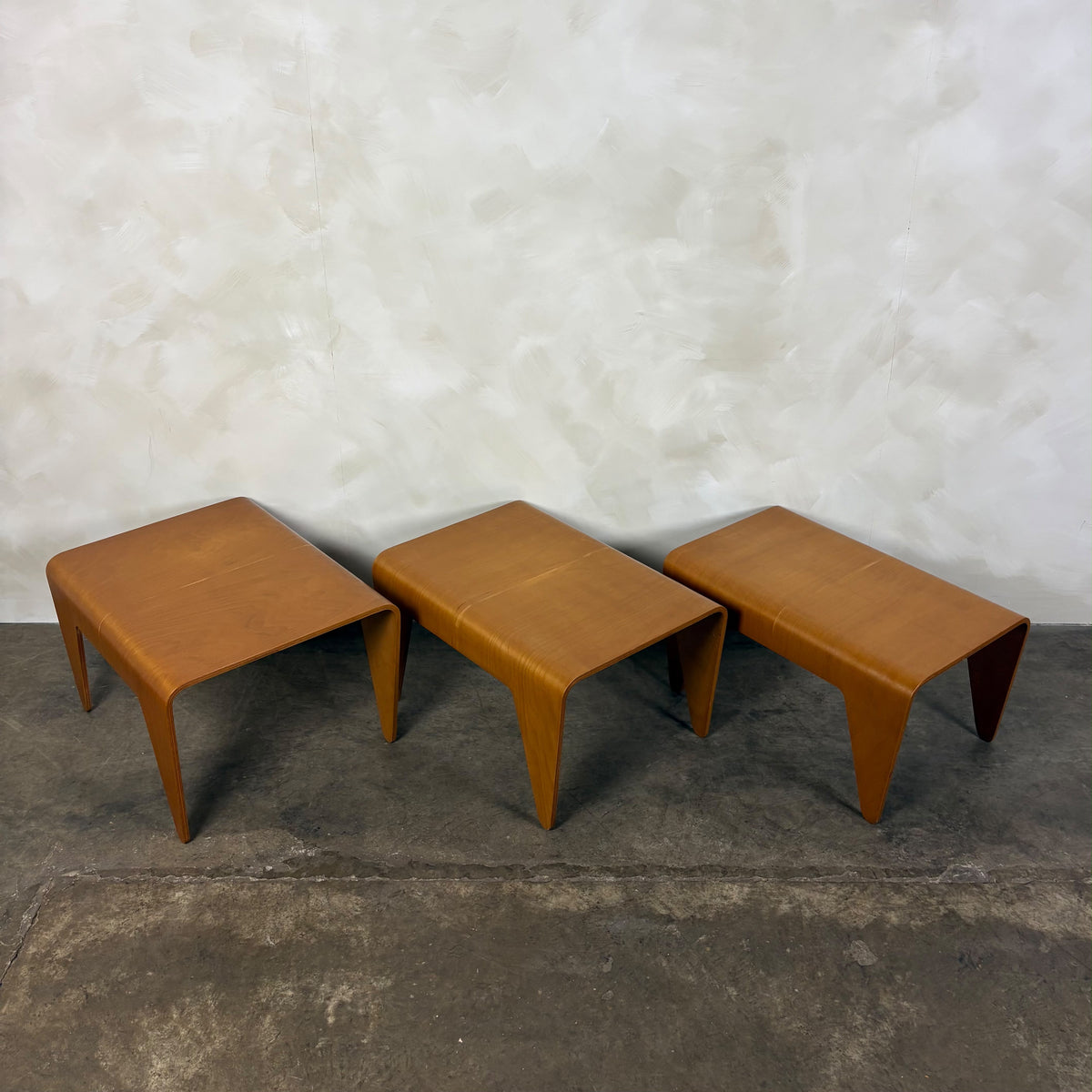 Marcel Breuer For Isokon Set Of Three Bent Beech Plywood Nesting Tables 1960s Mid Century Vintage Retro MCM