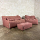 Pink Two Seater Sofa, Armchair & Footstool Annie Hiéronimus Ligne Roset 1980 Post Modern Cinna Mid Century Vintage Retro MCM