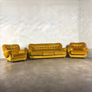 SOLD Mid Century G Plan Georgina Yellow Three Seater Sofa & Matching Pair Of Armchairs Yellow Velvet Vintage Retro MCM