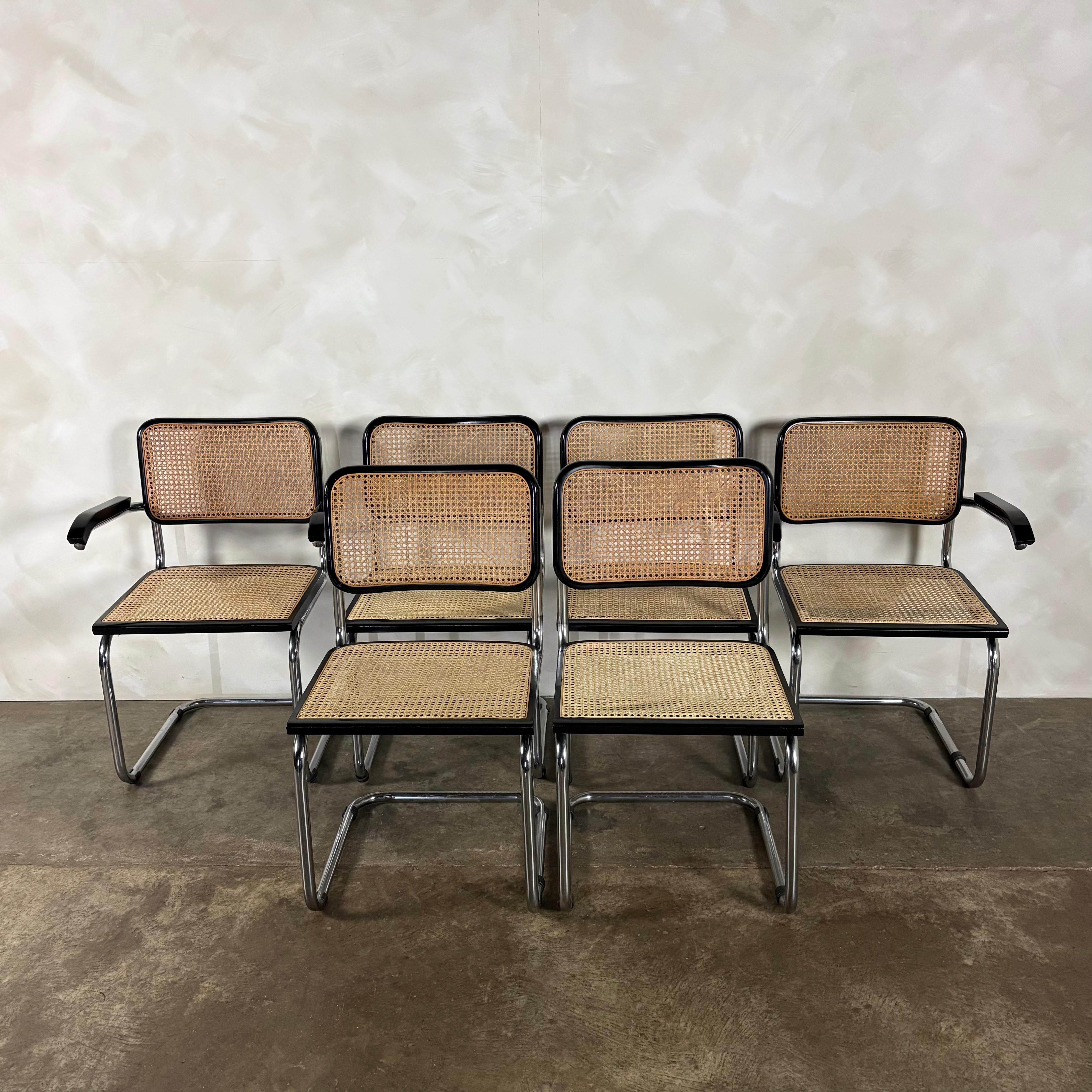 Six Black Marcel Breuer Cesca Bauhaus Dining Chairs With Matching Extending Dining Table Mid Century Vintage Retro MCM