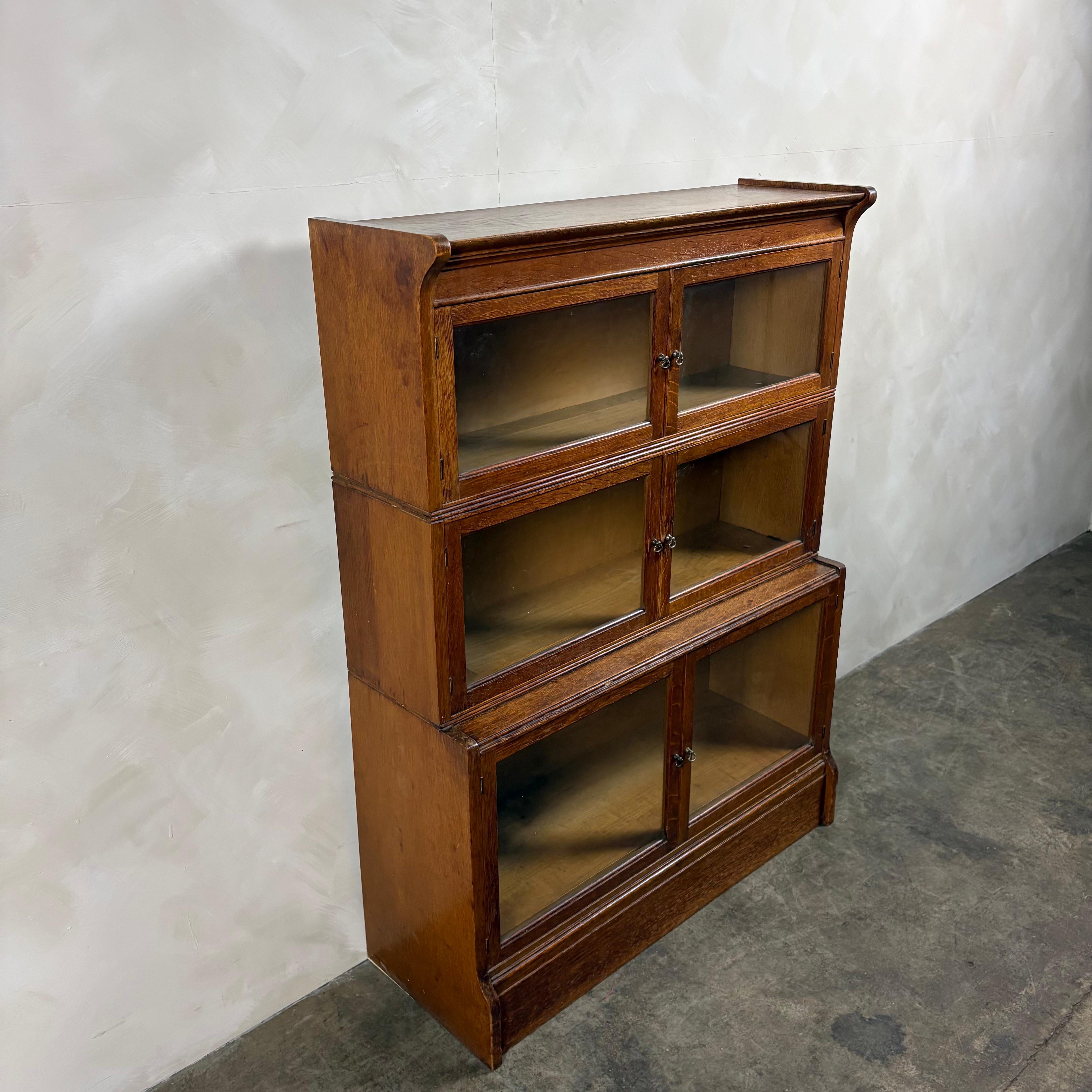 English Oak Glass Sectional Barrister Fronted Tall Cabinet/Bookcase Globe Wernicke Style Mid Century Vintage Retro MCM