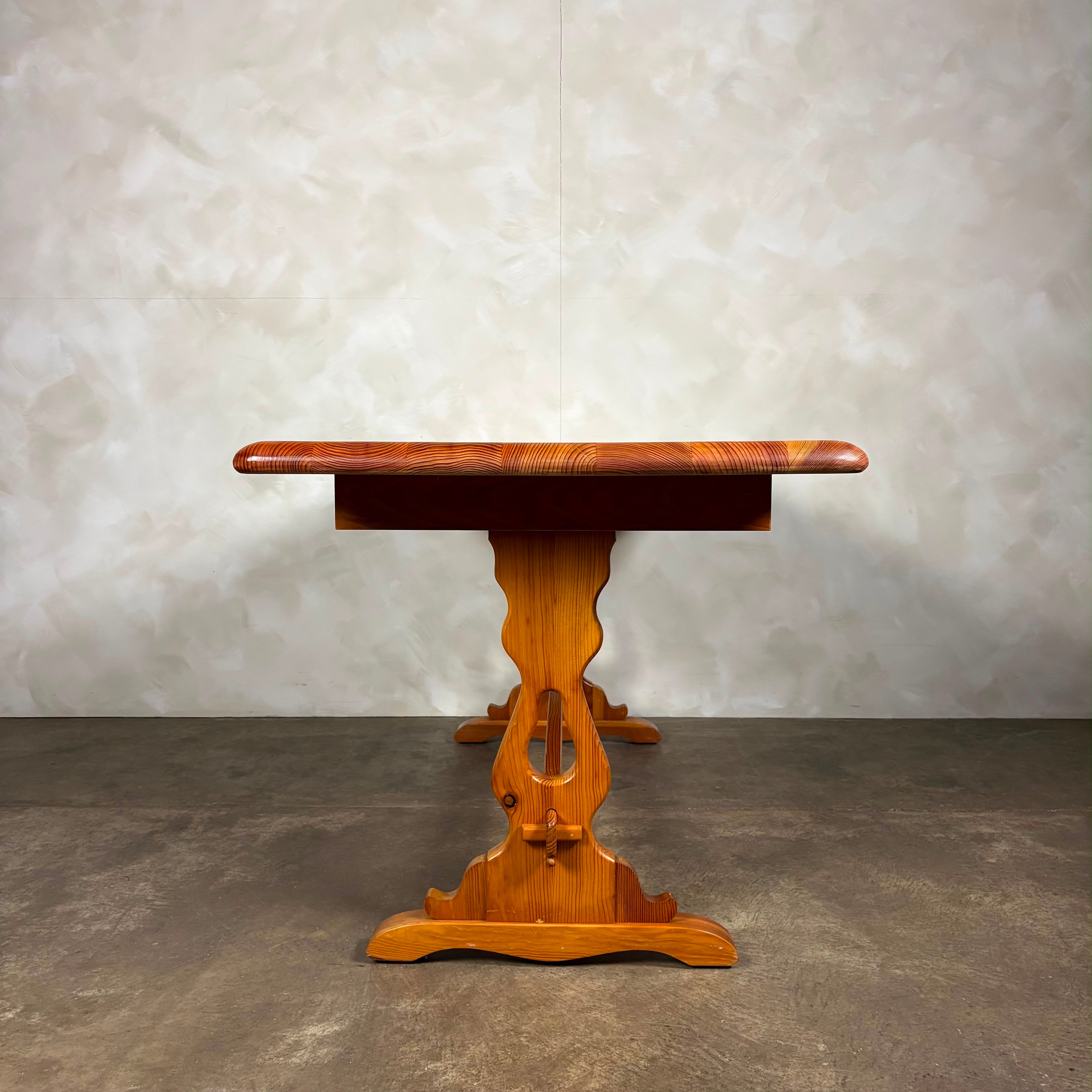 Pine Brutalist Dining Table Confectionery Kitchen Trestle Mid Century Vintage Retro MCM