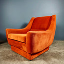 SOLD Mid Century Orange Coral Velvet Pair Of Armchairs Vintage Retro MCM