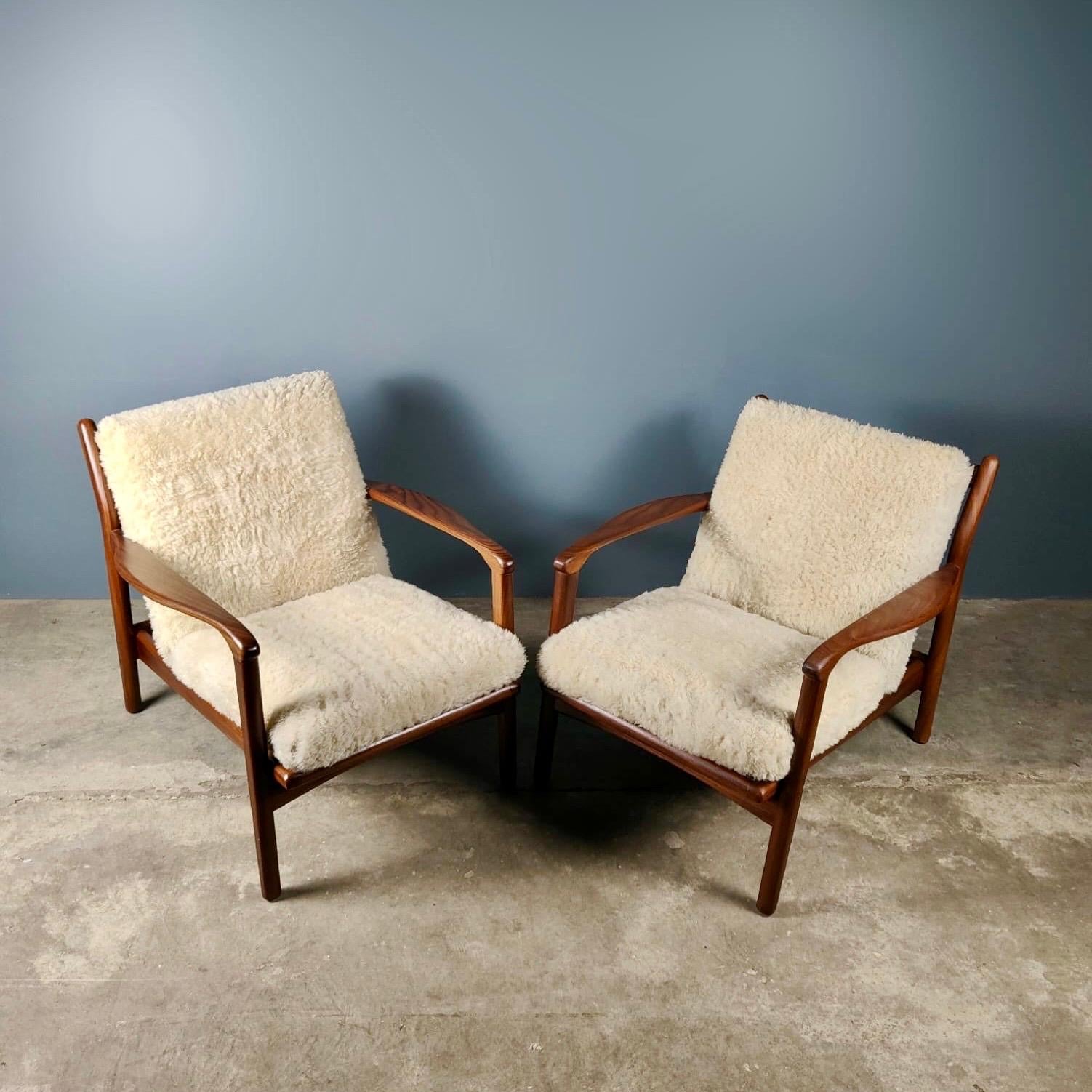 SOLD Pair Of Toothill Mid Century Lounge Chairs Original Lamb’s Wool Upholstery Vintage Retro MCM