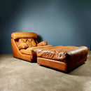 SOLD Tetrad Tan Brown Leather Sofa Chair & Footstool Mid Century Vintage Retro MCM