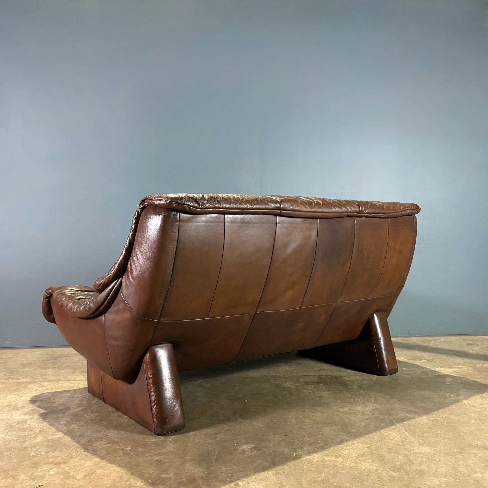 SOLD Brown Leather Brutalist Three Seater Sofa Percival Lafer Style Mid Century Vintage Retro MCM