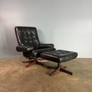 SOLD Mid Century Göte Möbler Master Brown Leather Swivel Lounge Chair & Footstool Vintage Retro MCM