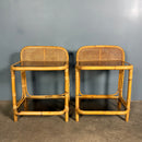 Pair Of Cane Rattan Bamboo Bedside Tables Mid Century Vintage Retro MCM