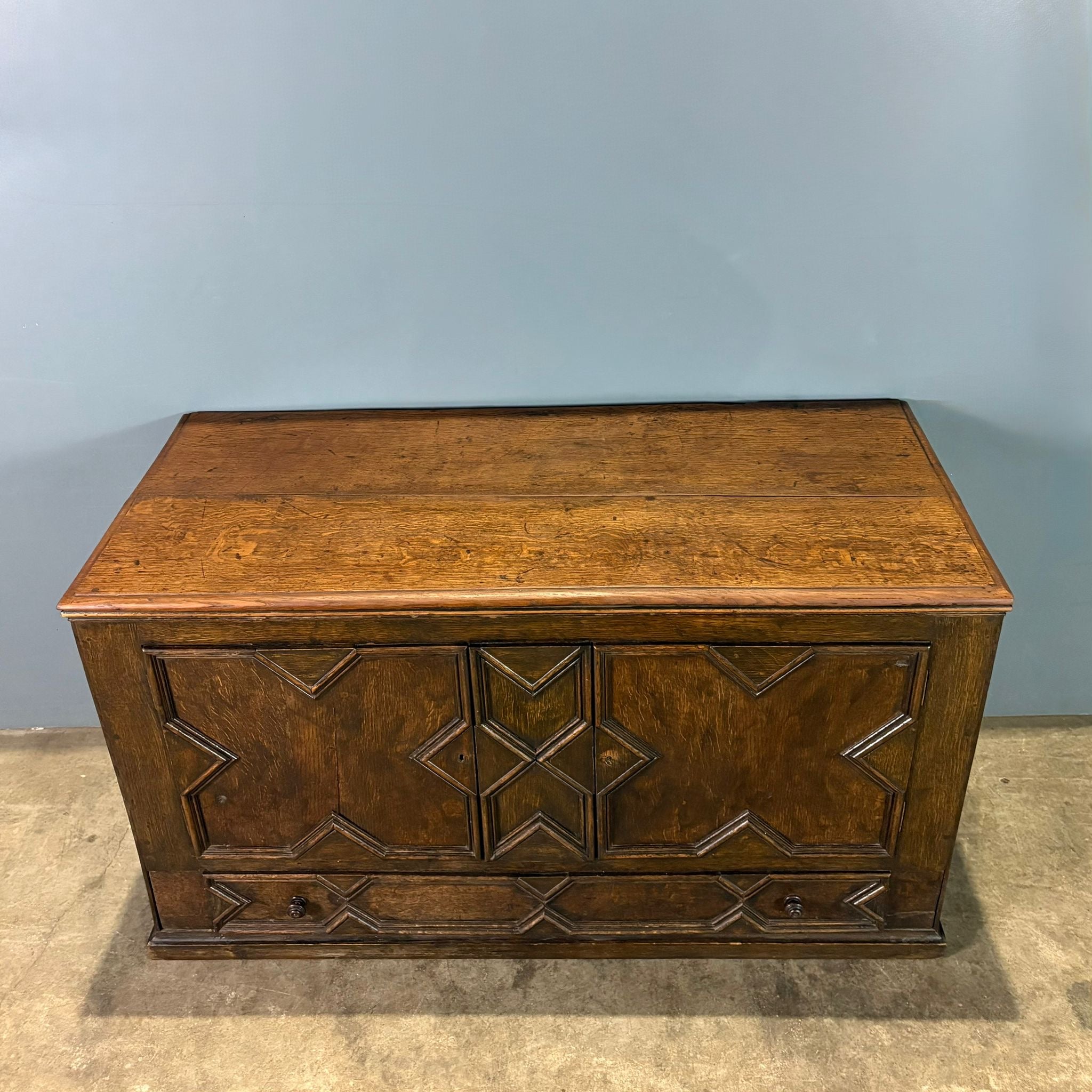 Antique Carved Oak Geometric Blanket Box/Chest Coffer Regency Georgian