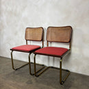 Four Brass Pink Cane Rattan Marcel Breuer Cesca Dining Chairs Mid Century Vintage Retro MCM