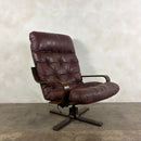 Pair Of Scandinavian Brown Leather Lounge Chairs Mid Century Vintage Retro MCM